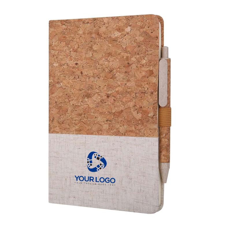 Volaris Cork Cover Notebook & Wheat Straw Pen With Logo